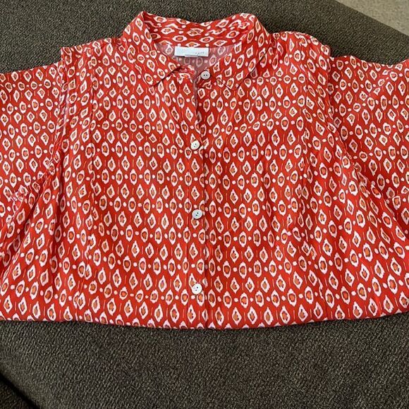 J. Jill Sleeveless Orange Red Abstract Design Rayon Button Down A-line Top-Small - Picture 9 of 16